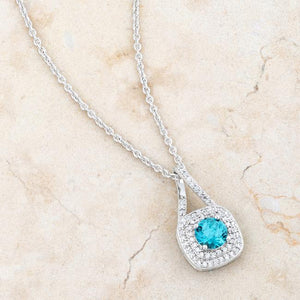 Christal 1.2ct Aqua CZ Rhodium Classic Necklace - Jewelry Xoxo