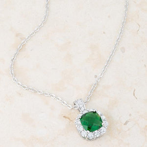 Liz 2.6ct Emerald CZ Rhodium Classic Necklace - Jewelry Xoxo