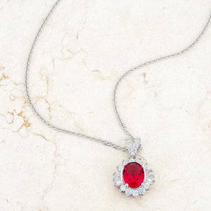 Chrisalee 3.2ct Ruby CZ Rhodium Classic Drop Necklace - Jewelry Xoxo