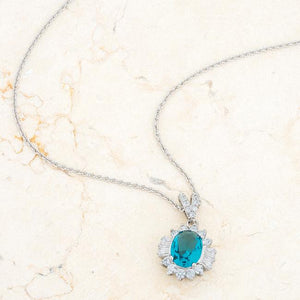 Chrisalee 3.2ct Aqua CZ Classic Drop Necklace - Jewelry Xoxo