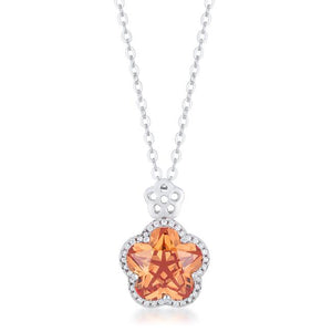 Beautiful Floral Cut Champagne CZ Pendant - Jewelry Xoxo