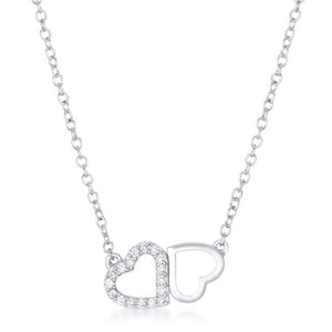 Sweet and Romantic Rhodium Melded CZ Hearts Necklace - Jewelry Xoxo