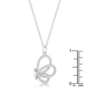 Whimsical Rhodium CZ Butterfly Pendant and Necklace - Jewelry Xoxo