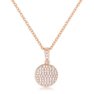 Rose Gold Plated Necklace with CZ Disk Pendant - Jewelry Xoxo