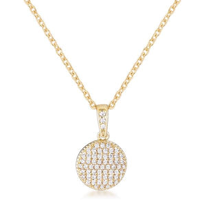 Gold Plated Necklace with CZ Disk Pendant - Jewelry Xoxo