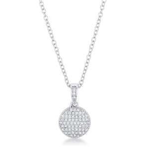 Lovely Rhodium Necklace with CZ Disk Pendant - Jewelry Xoxo