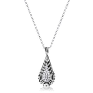 .37 Ct Tear Drop Rhodium Pendant Necklace with CZ - Jewelry Xoxo