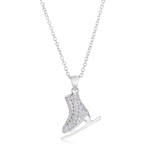 Delicate .4Ct Rhodium Plated Ice Skate Pendant - Jewelry Xoxo