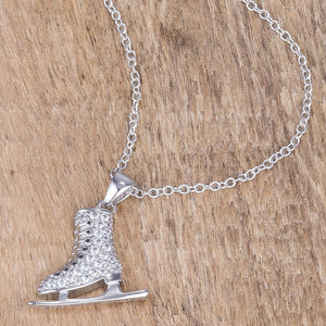 Delicate .4Ct Rhodium Plated Ice Skate Pendant - Jewelry Xoxo