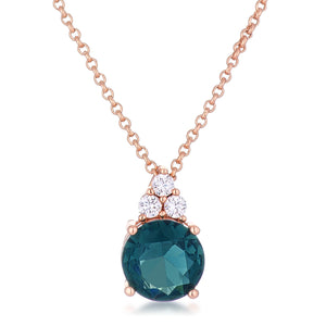 Simple Rose Gold Plated 9mm Blue Green CZ Pendant - Jewelry Xoxo