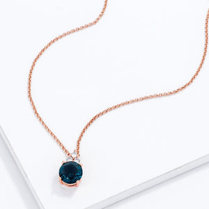 Simple Rose Gold Plated 9mm Blue Green CZ Pendant - Jewelry Xoxo