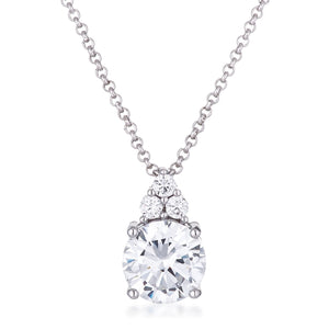 Simple Rhodium Plated 9mm Clear CZ Pendant - Jewelry Xoxo