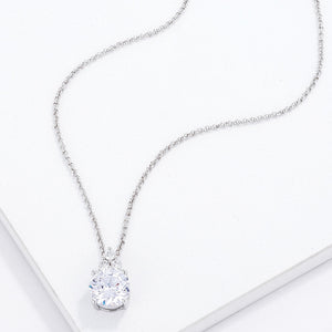 Simple Rhodium Plated 9mm Clear CZ Pendant - Jewelry Xoxo