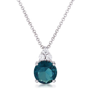 Simple Rhodium Plated 9mm Blue Green CZ Pendant - Jewelry Xoxo