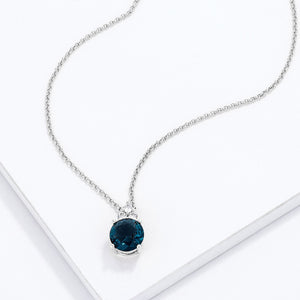 Simple Rhodium Plated 9mm Blue Green CZ Pendant - Jewelry Xoxo