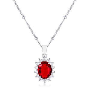 Rhodium Plated Ruby Red Petite Royal Oval Pendant - Jewelry Xoxo