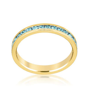 Stylish Stackables Aqua Crystal Gold Ring - Jewelry Xoxo