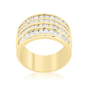 4 Row Gold Cubic Zirconia Cocktail Ring - Jewelry Xoxo