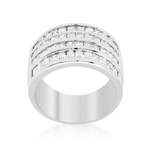 4 Row Rhodium Cubic Zirconia Cocktail Ring - Jewelry Xoxo