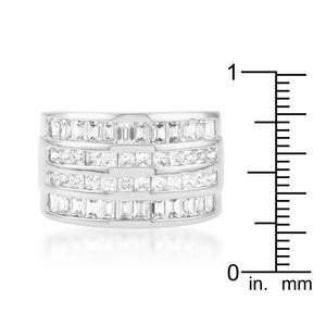 4 Row Rhodium Cubic Zirconia Cocktail Ring - Jewelry Xoxo