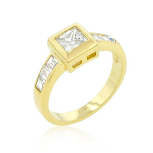 Simple Golden Square Bezel Cubic Zirconia Ring - Jewelry Xoxo