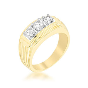 Golden Triplet Cubic Zirconia Ring - Jewelry Xoxo