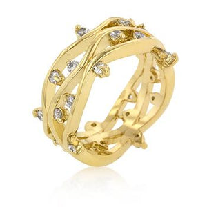 Golden Cubic Zirconia Vines Ring - Jewelry Xoxo