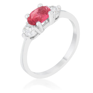 Miranna 1.2ct Fuchsia CZ Rhodium Classic Oval Ring - Jewelry Xoxo