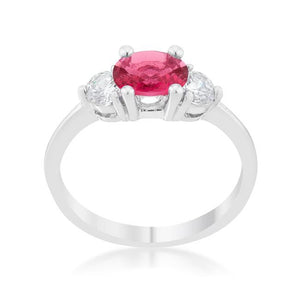 Miranna 1.2ct Fuchsia CZ Rhodium Classic Oval Ring - Jewelry Xoxo