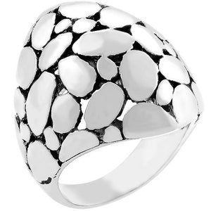 Rhodium Plated Cobblestone Ring - Jewelry Xoxo