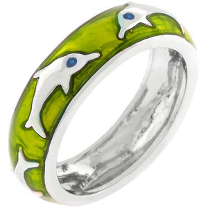 Green Apple Dolphin Enamel Ring - Jewelry Xoxo