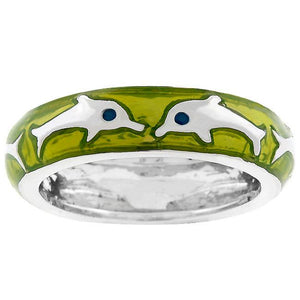 Green Apple Dolphin Enamel Ring - Jewelry Xoxo