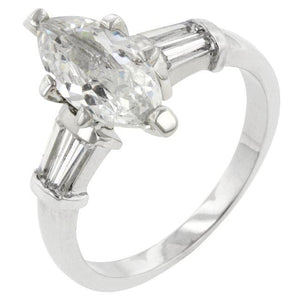 Rhodium Plated Marquise Centerpiece Ring - Jewelry Xoxo