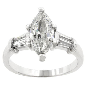 Rhodium Plated Marquise Centerpiece Ring - Jewelry Xoxo