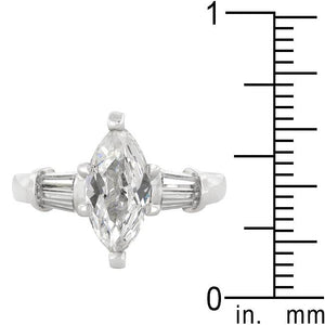 Rhodium Plated Marquise Centerpiece Ring - Jewelry Xoxo