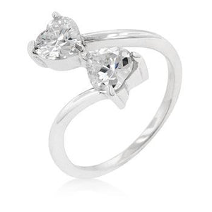 Rhodium Plated Finish Dual Hearts Anniversary Ring - Jewelry Xoxo