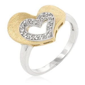 Two-tone Finished Cubic Zirconia Heart Ring - Jewelry Xoxo