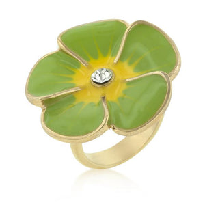 Light Green Enamel Large Floral Ring - Jewelry Xoxo