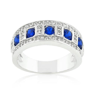 Blue and Clear Encrusted Rhodium Plated Ring - Jewelry Xoxo