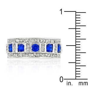 Blue and Clear Encrusted Rhodium Plated Ring - Jewelry Xoxo