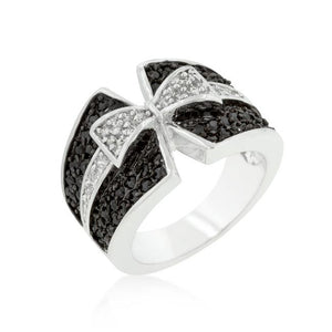 Jet Black and Clear Cubic Zirconia Bow Tie Ring - Jewelry Xoxo