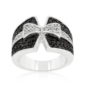 Jet Black and Clear Cubic Zirconia Bow Tie Ring - Jewelry Xoxo