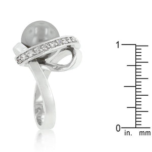 Rhodium Plated Knotted Simulated Pearl Ring - Jewelry Xoxo