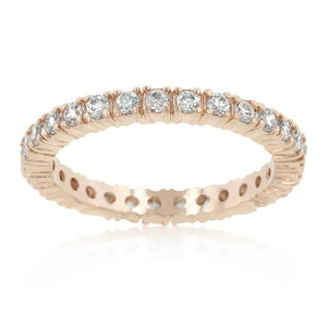 Rose Gold Finish Cubic Zirconia Eternity Band - Jewelry Xoxo