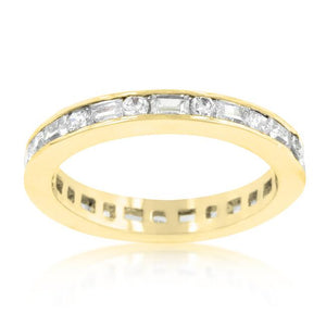 Alternating Cubic Zirconia Eternity Band in Goldtone Finish - Jewelry Xoxo