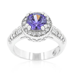 Dark Purple Halo Engagement Ring - Jewelry Xoxo