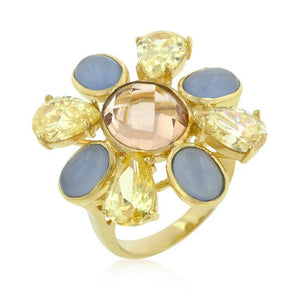 Multi-Cubic Zirconia Floral Golden Ring - Jewelry Xoxo