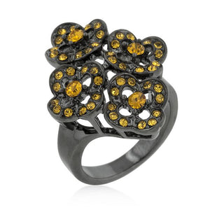 Black Mystique Yellow Crystal Floral Ring - Jewelry Xoxo