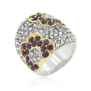 Purple and Clear Crystal Rose Ring - Jewelry Xoxo