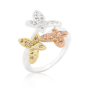 Triple Butterfly Cubic Zirconia Ring - Jewelry Xoxo